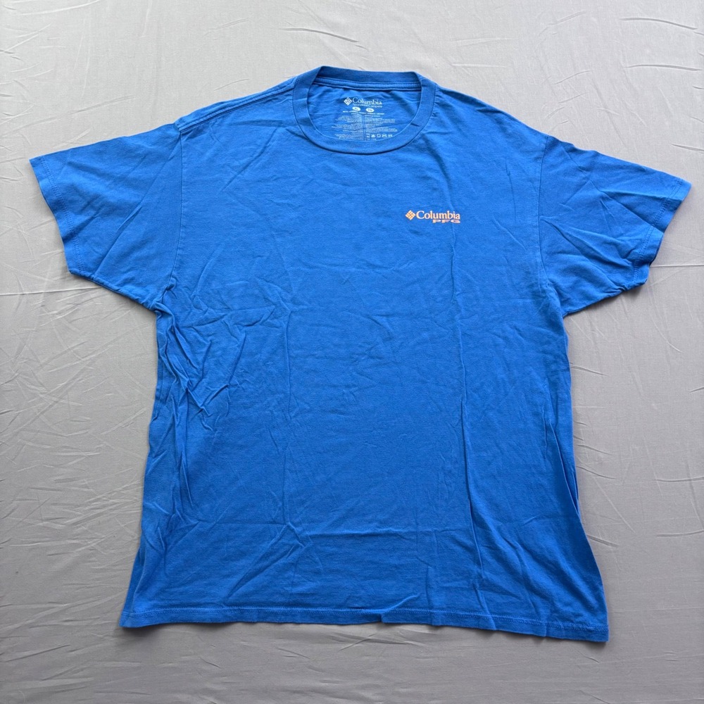 Columbia PFG Mens XL Blue Fish American Flag Graphic T-Shirt Short Sleeve Cotton